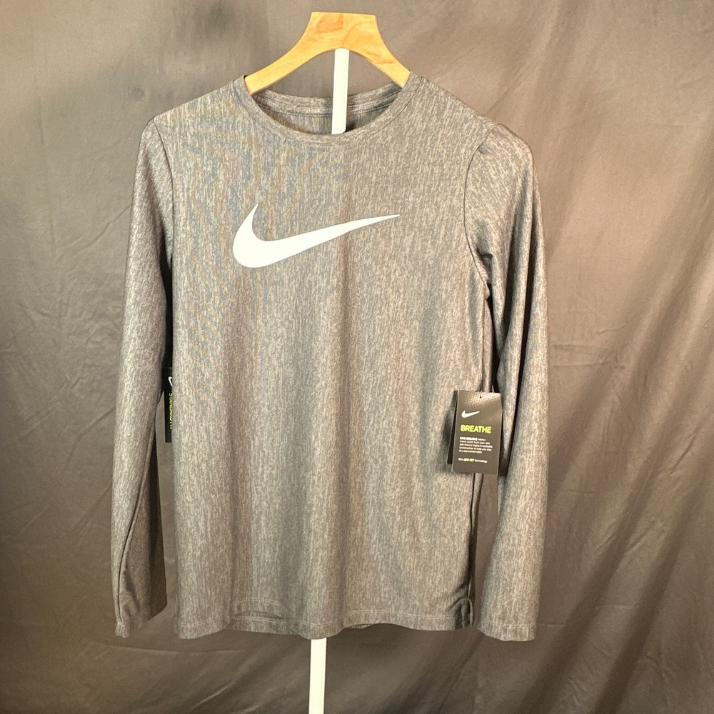 NWT Nike Breathe Dri-FIT Long Sleeve Training Shirt Gray BV3814-010 Boys XL